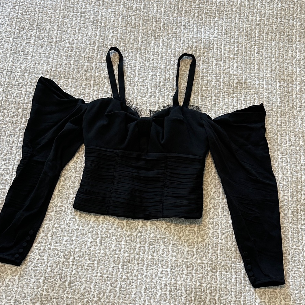 Self-Portrait Tailored Crepe Bow Crop Top     Size 0.